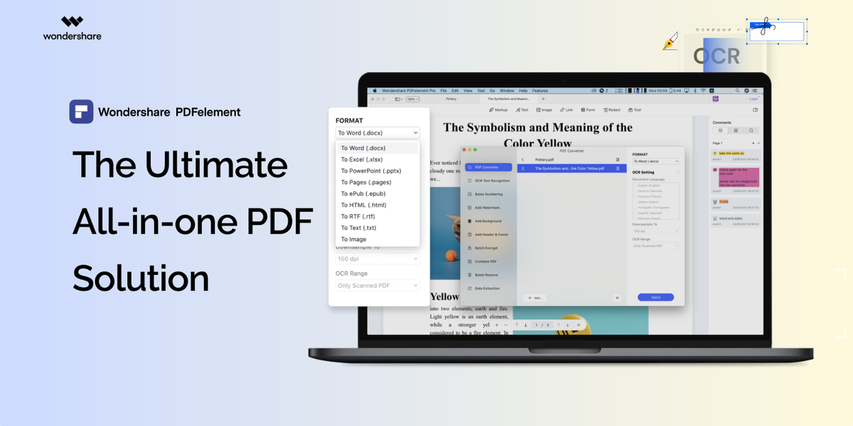 Visual of PDFelement&#039;s functionality and tools as it would appear on a laptop