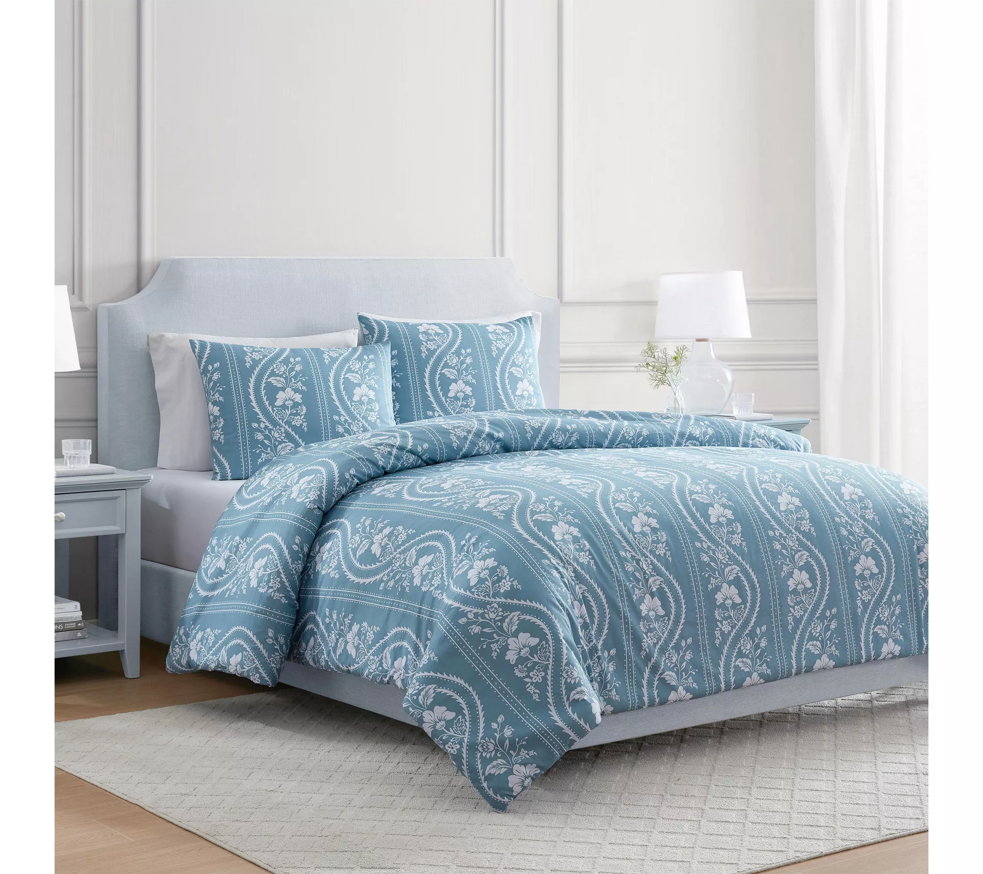 Martha Stewart Sophia Stripe Blue Cotton Queencomforter Set - Qvc.com
