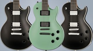 Harley Benton Agufish Standard and Baritone signature guitars in Black and Seafoam Green Satin finishes