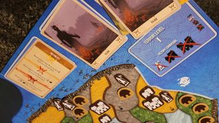Cards and tokens on the Horizons of Spirit Island board