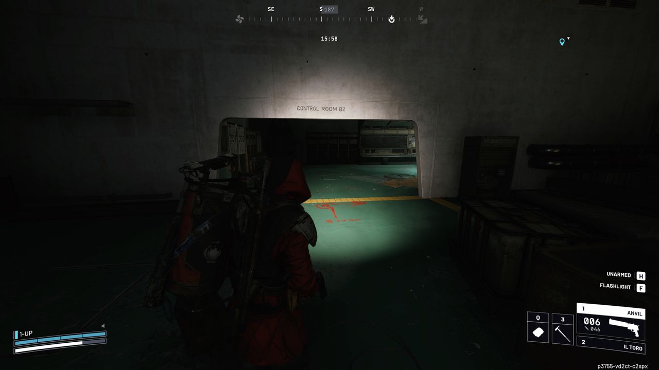 Arc Raiders Fragmented Logs: A player looking at a dark room labelled Control Room B2 on Stella Montis.