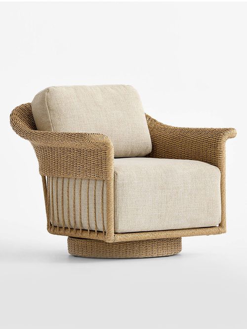 Fiji Wicker Swivel Outdoor Lounge Chair With Ivory Cushion
