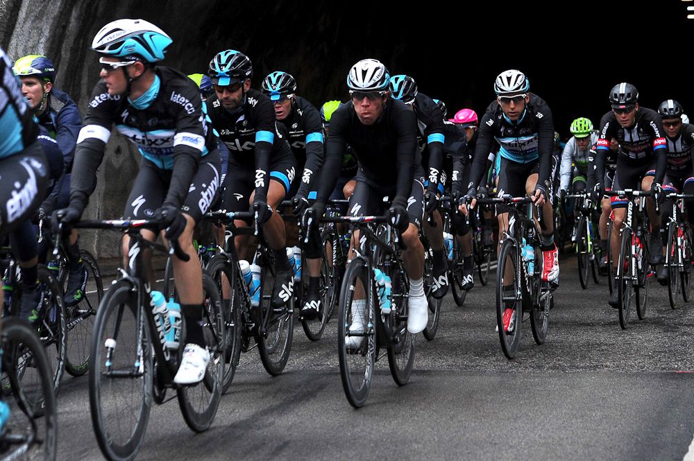 The peloton rides during stage 2 of Volta a Catalunya.