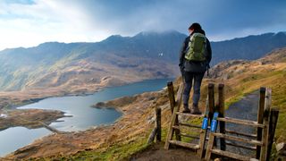 A hiker climbing Snowdonia