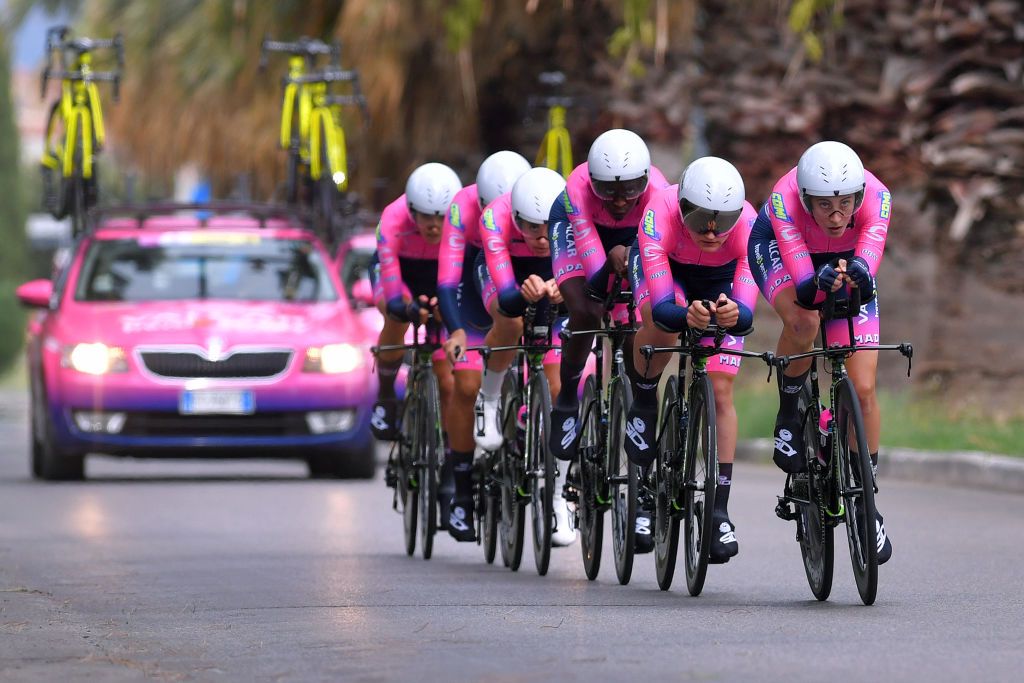 GROSSETO ITALY SEPTEMBER 11 Marta Cavalli of Italy Teniel Campbell of Trinidad And Tobago Vittoria Guazzini of Italy Ilaria Sanguineti of Italy Elena Pirrone of Italy and Barbara Malcotti of Italy and Team Valcar Travel Service during the 31st Giro dItalia Internazionale Femminile 2020 Stage 1 a 168km Team Time Trial from Grosseto to Grosseto TTT GiroRosaIccrea GiroRosa on September 11 2020 in Grosseto Italy Photo by Luc ClaessenGetty Images