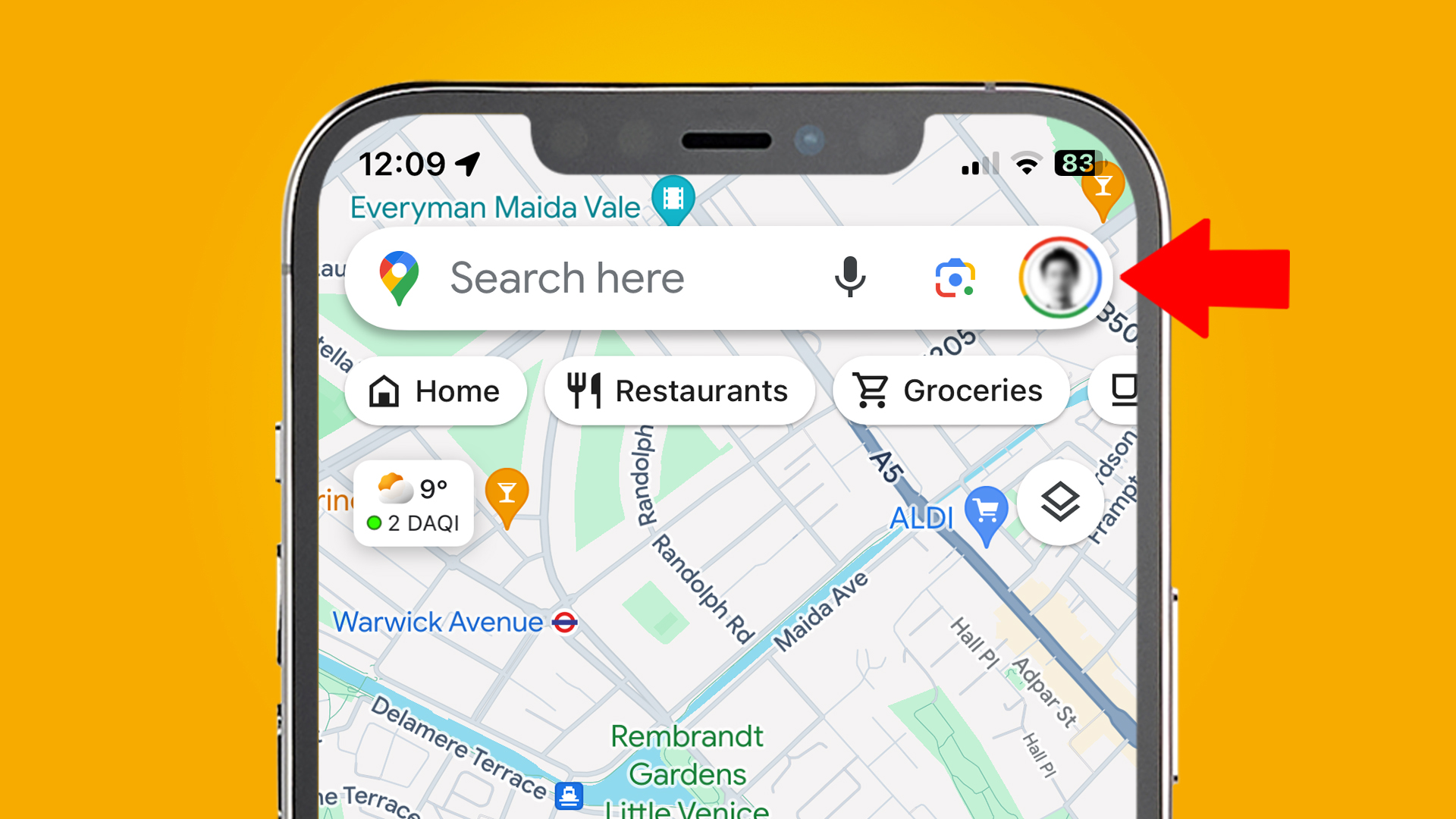 An iPhone showing the Google Maps app