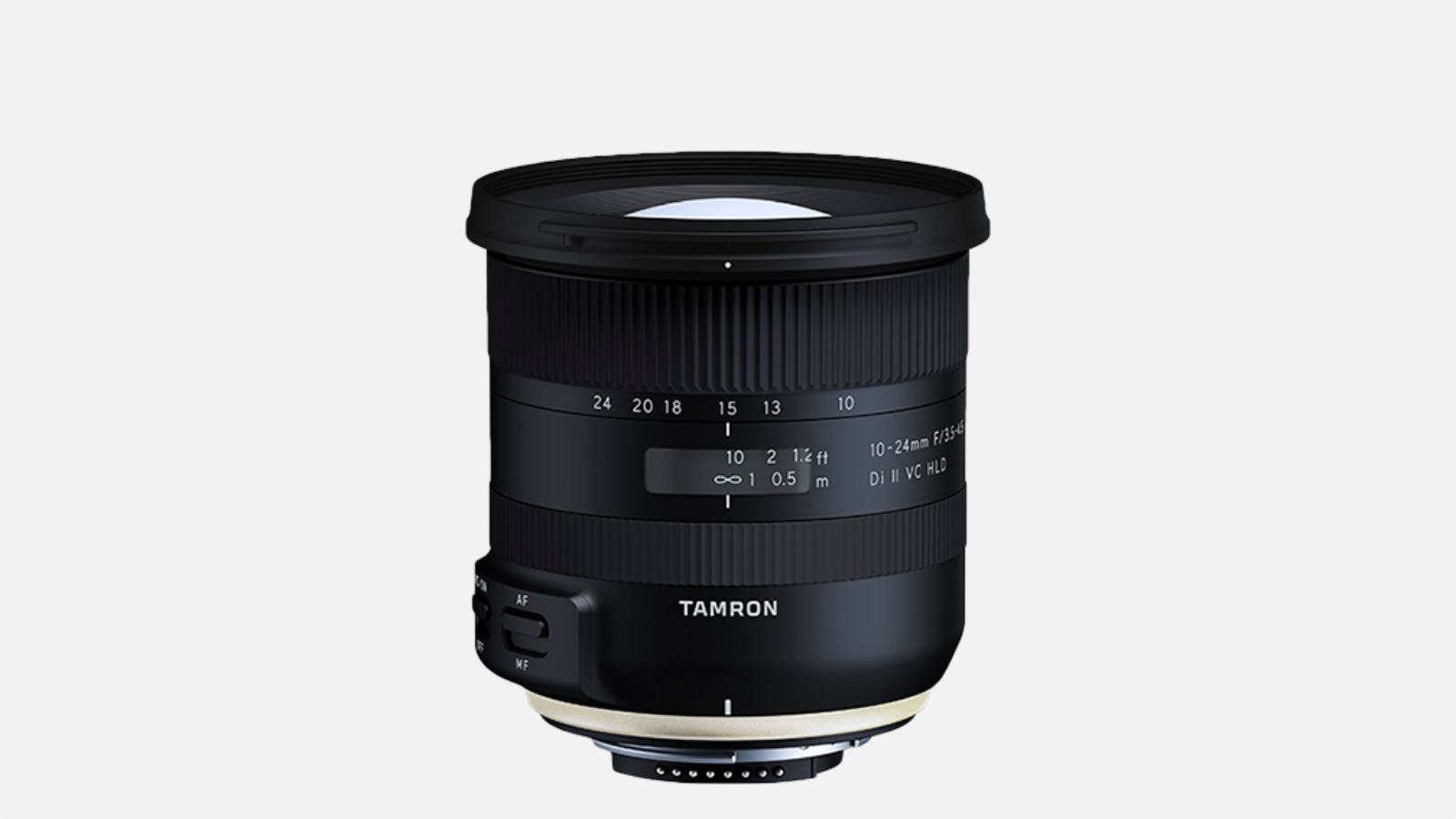 Tamron 10-24mm f/3.5-4.5 Di II VC HLD wide-angle lens on a plain background