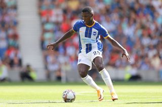 Moises Caicedo of Brighton and Hove Albion during the Premier League match between Brighton & Hove Albion and Leicester City at American Express Community Stadium on September 4, 2022 in Brighton, United Kingdom.