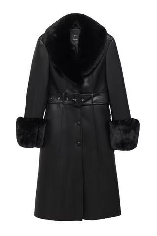 Leather-Effect Coat With Fur-Effect Trim - Women | Mango Usa