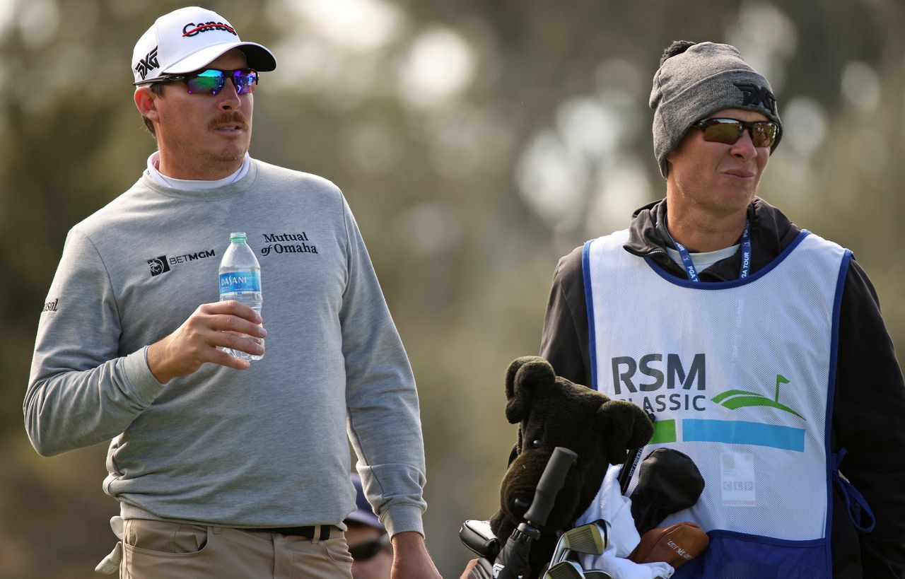 Joel Dahmen and his caddie Geno Bonnalie