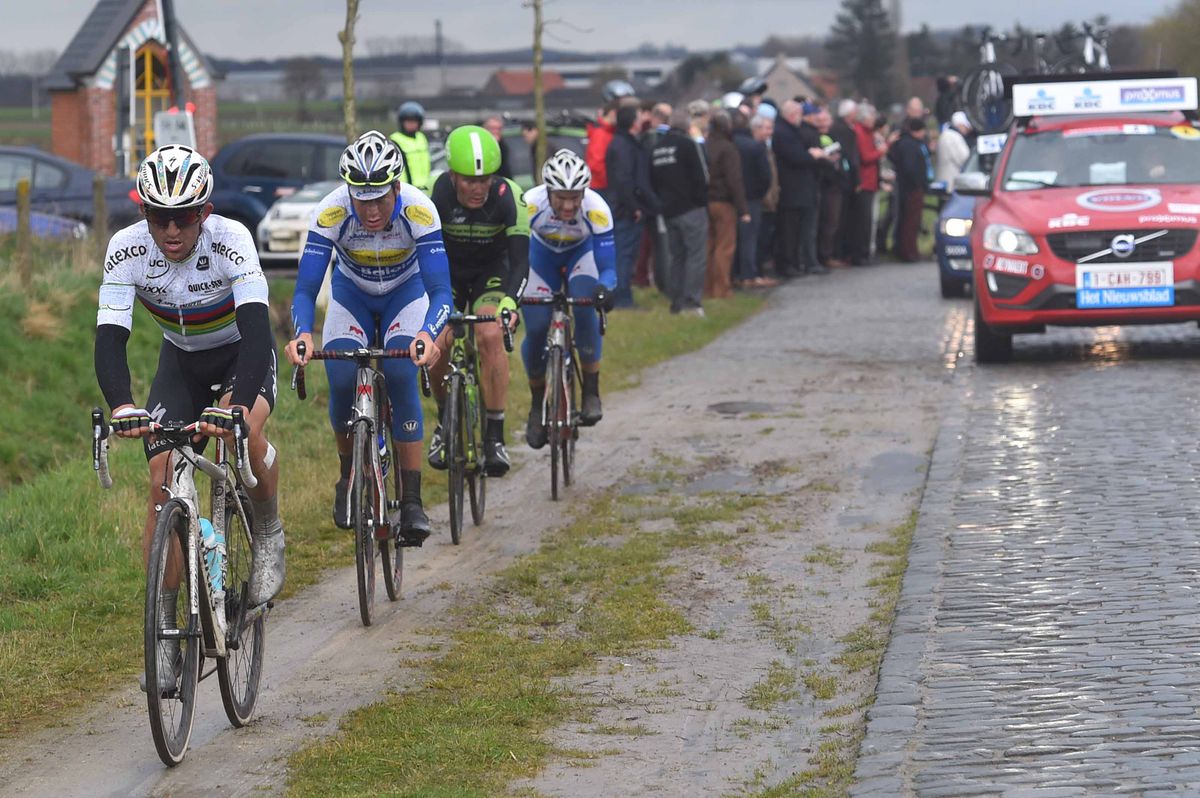 Michal Kwiatkowski (Etixx-Quickstep) leads the breakaway