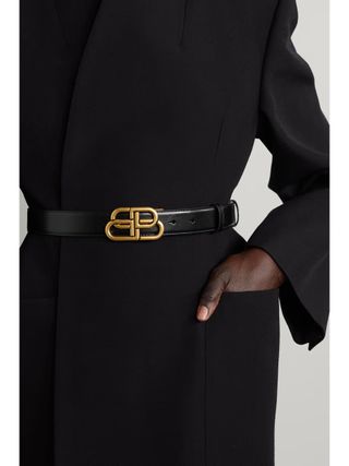 BALENCIAGA, Bb Reversible Croc-Effect and Smooth Leather Waist Belt