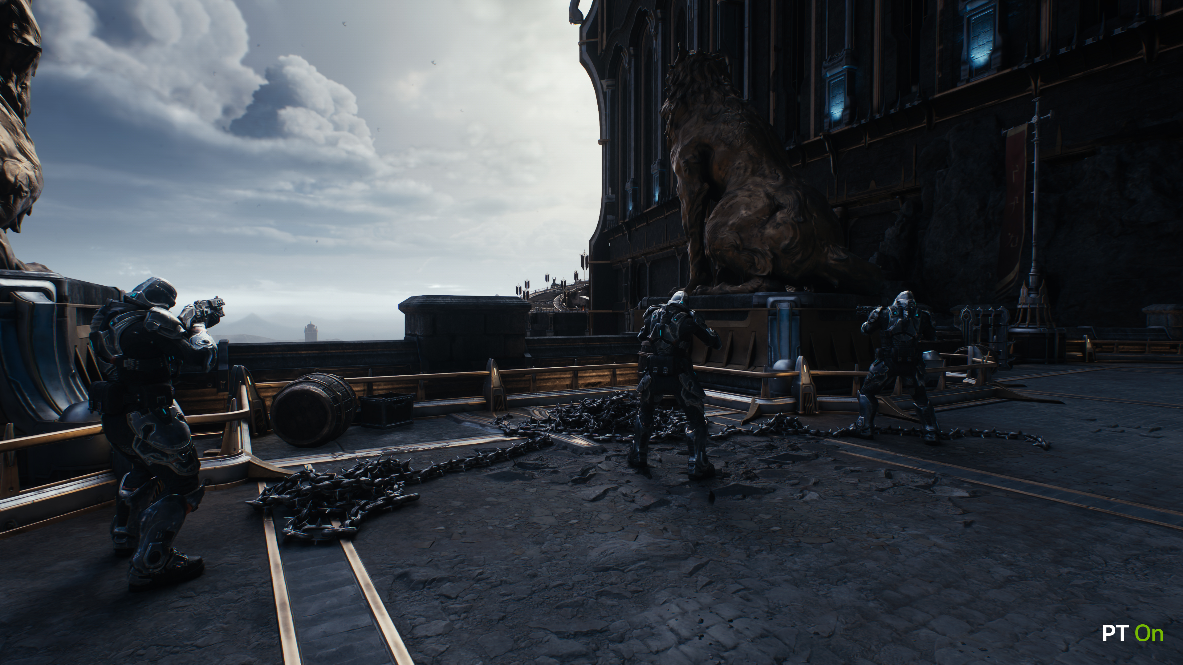 doom the dark ages running on a geforce rtx 50 series with path tracing on