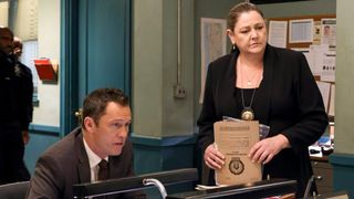 Jeffrey Donovan as Det. Frank Cosgrove and Camryn Manheim as Lieutenant Kate Dixon on Law & Order