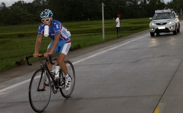 A Russian Federation rider out all by himself.