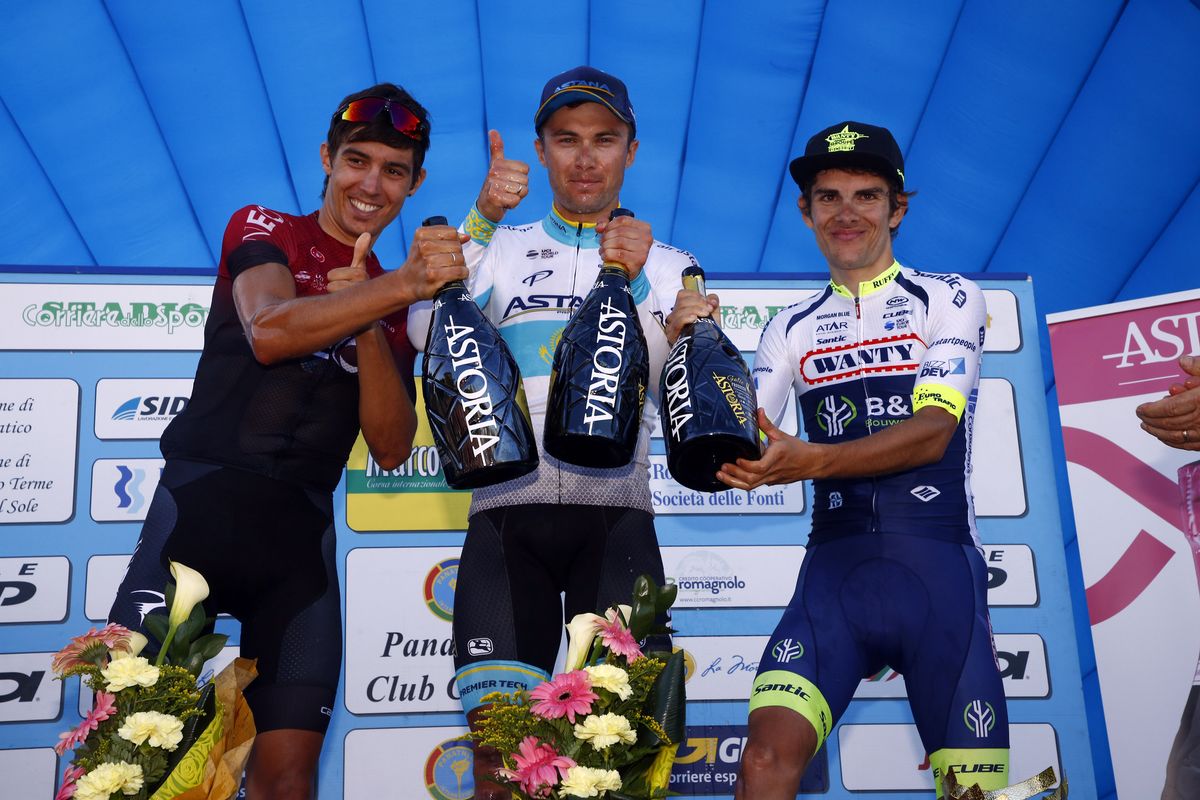The podium: Diego Rosa (Team Ineos), Alexey Lutsenko (Astana), Guillaume Martin (Wanty-Groupe Gobert)