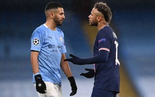 Manchester City's Riyad Mahrez and PSG's Neymar in conversation | PSG v Manchester City live stream