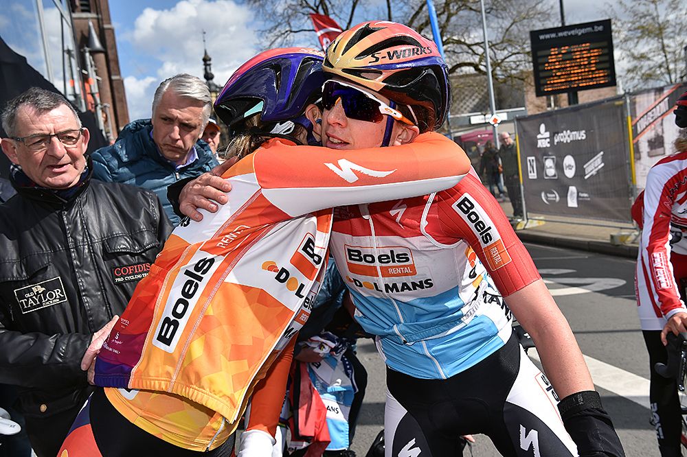 Chantal Blaak (Boel-Dolmans) celebrates her victory at Gent-Wevelgem