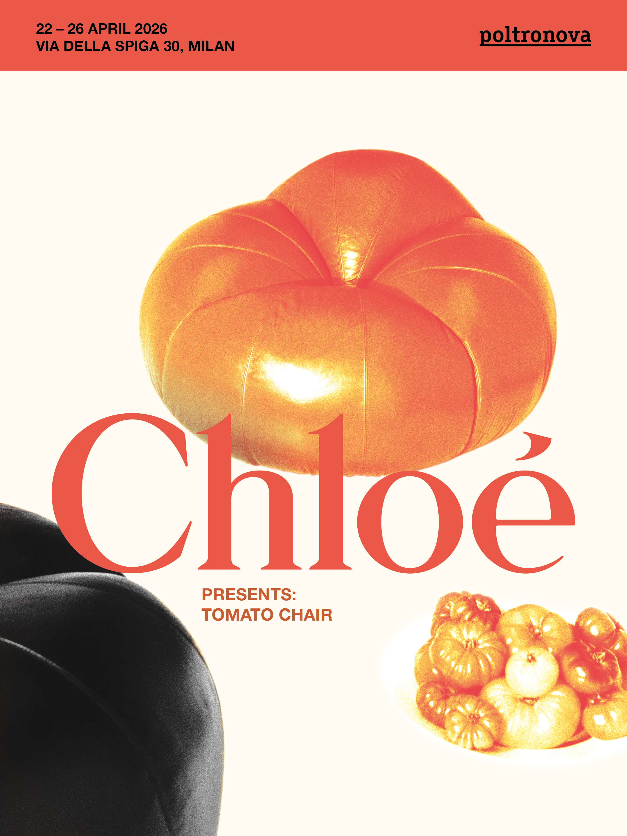 A red tomato chair designed by Chlo&amp;eacute;.