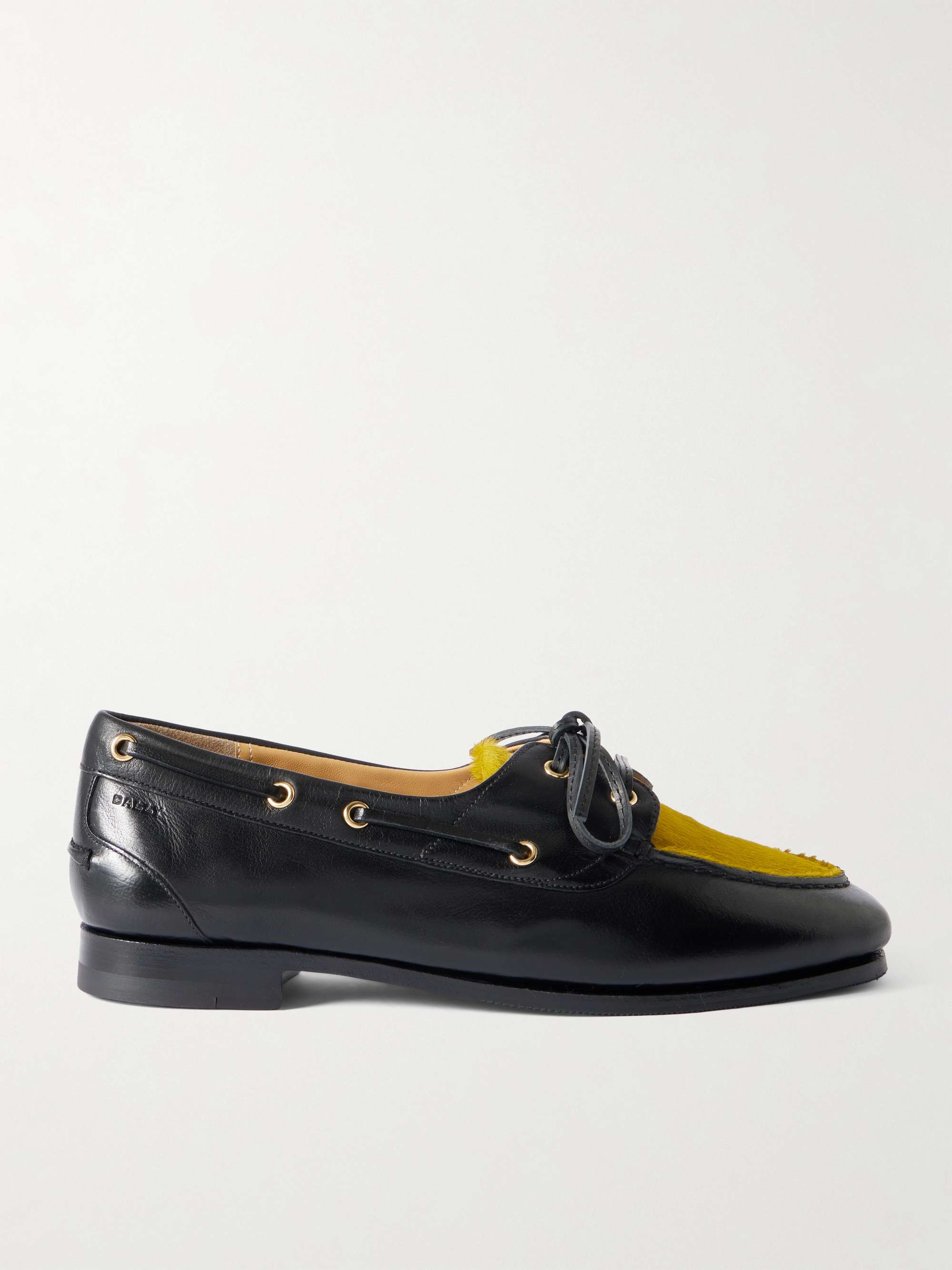 Pathy Calf Hair-Trimmed Leather Boat Shoes