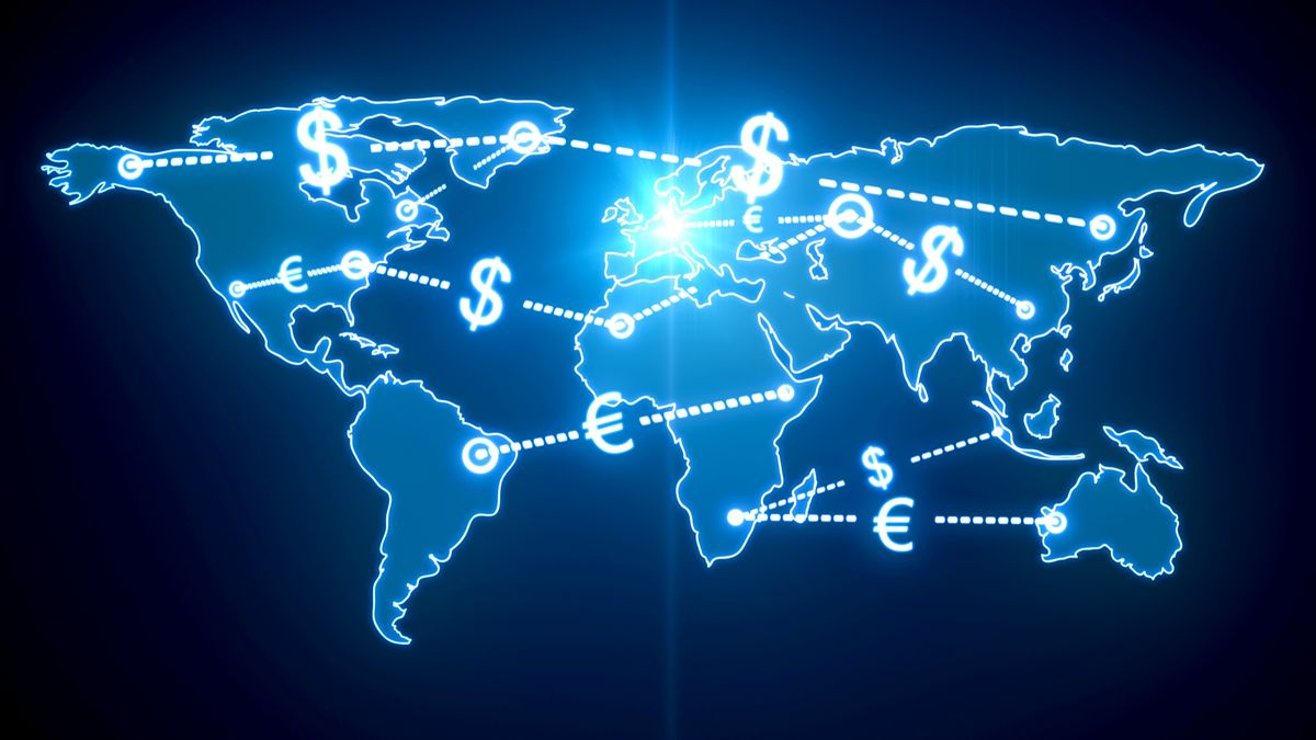 currency symbols over virtual continents