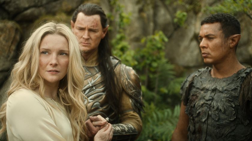 L-R: Galadriel (Morfydd Clark), High King Gil-galad (Benjamin Walker), and Arondir (Ismael Cruz Córdova) in &quot;The Lord of the Rings: The Rings of Power&quot; season 2