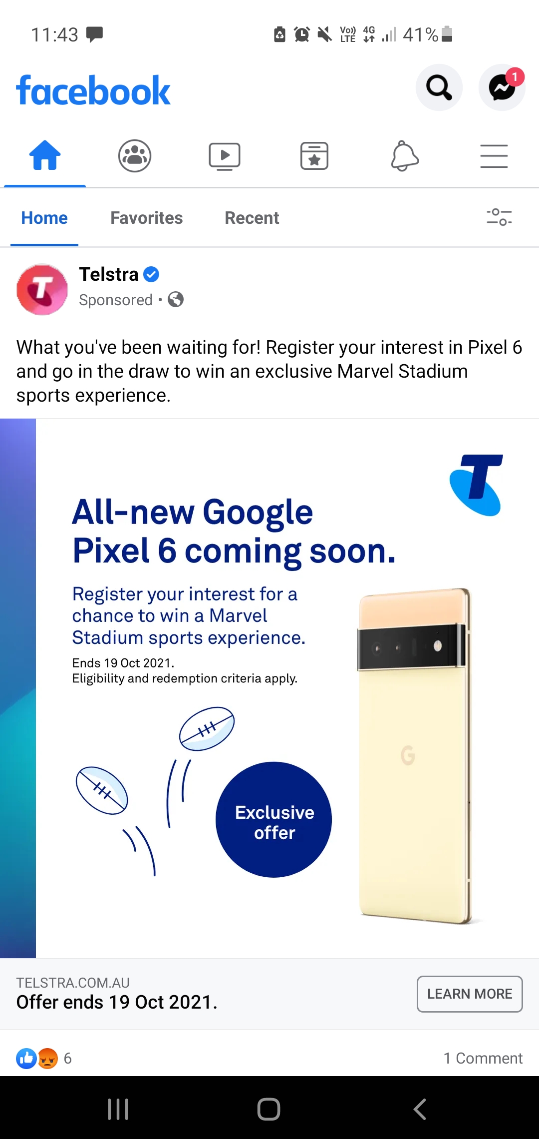 Google Pixel 6 Telstra advert mentioning October 19