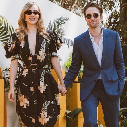 Suki Waterhouse, Robert Pattinson at Veuve Clicquot Polo Classic at Will Rogers State Historic Park on October 05, 2024 in Pacific Palisades, California.