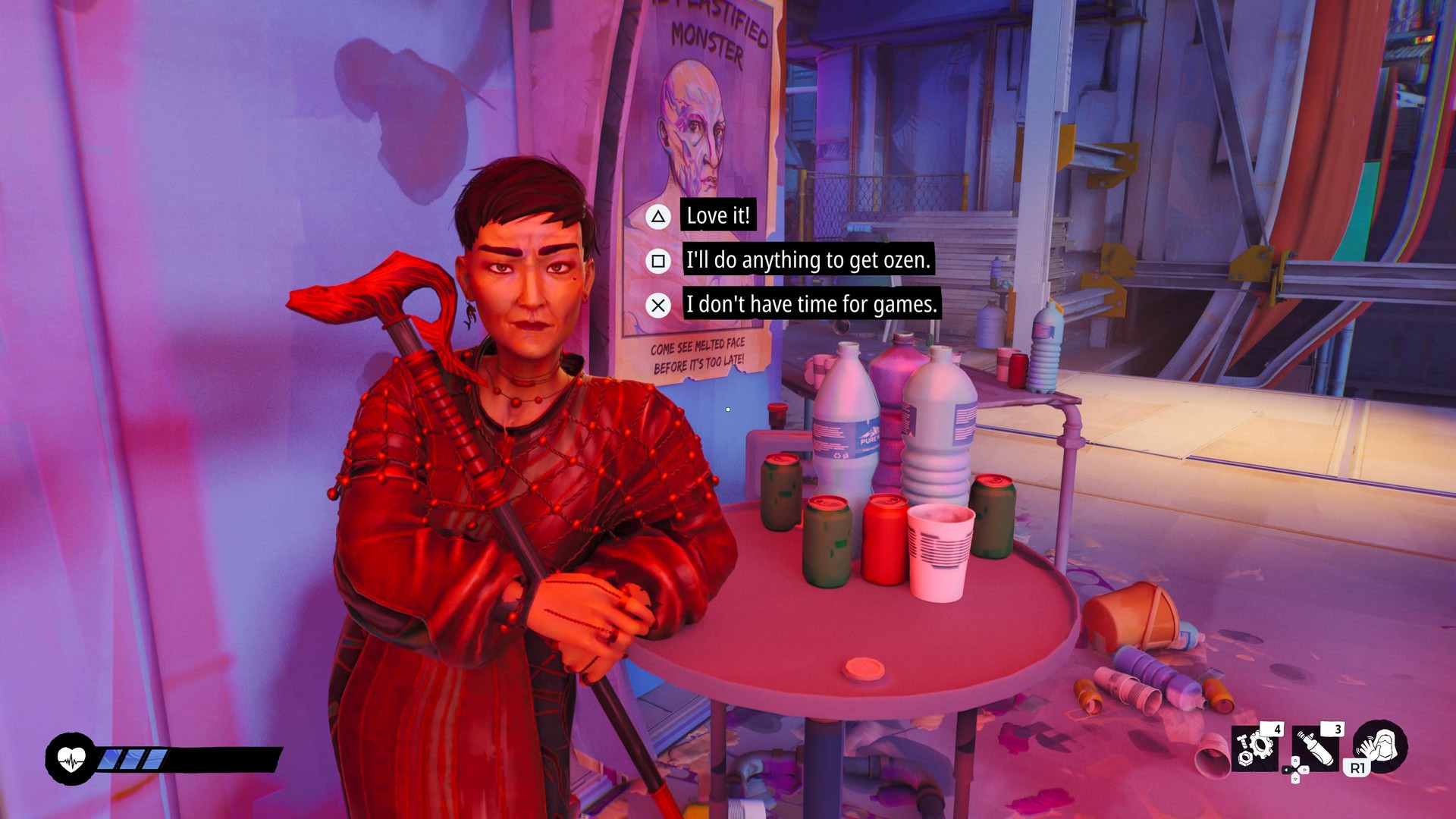 Nyx talks with the player on Pleasureland, in Tides of Tomorrow