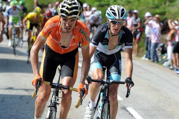 Samuel Sanchez was followed by Andy Schleck, but Schleck didn't stay with him