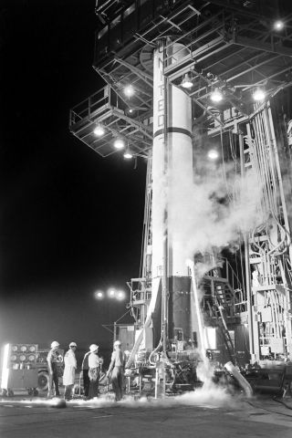 J.L. Pickering's favorite photo in "Photographing America's First Astronauts" is Bill Taub's shot of the Redstone rocket coming alive on Cape Canaveral's Pad 5 in Florida.