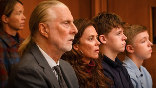 [From left] Katherine Farrell (played by Anna Maxwell Martin), Brian Mitchell (David Threlfall), Anna Mckinney (Anna Friel), Peter McKinney Jnr (Finn McParland) and Tom McKinney (Austin Haynes) are all drawn into events in "Unforgivable"