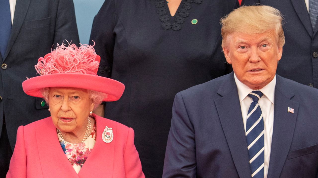 Queen Elizabeth II poses with Donald Trump