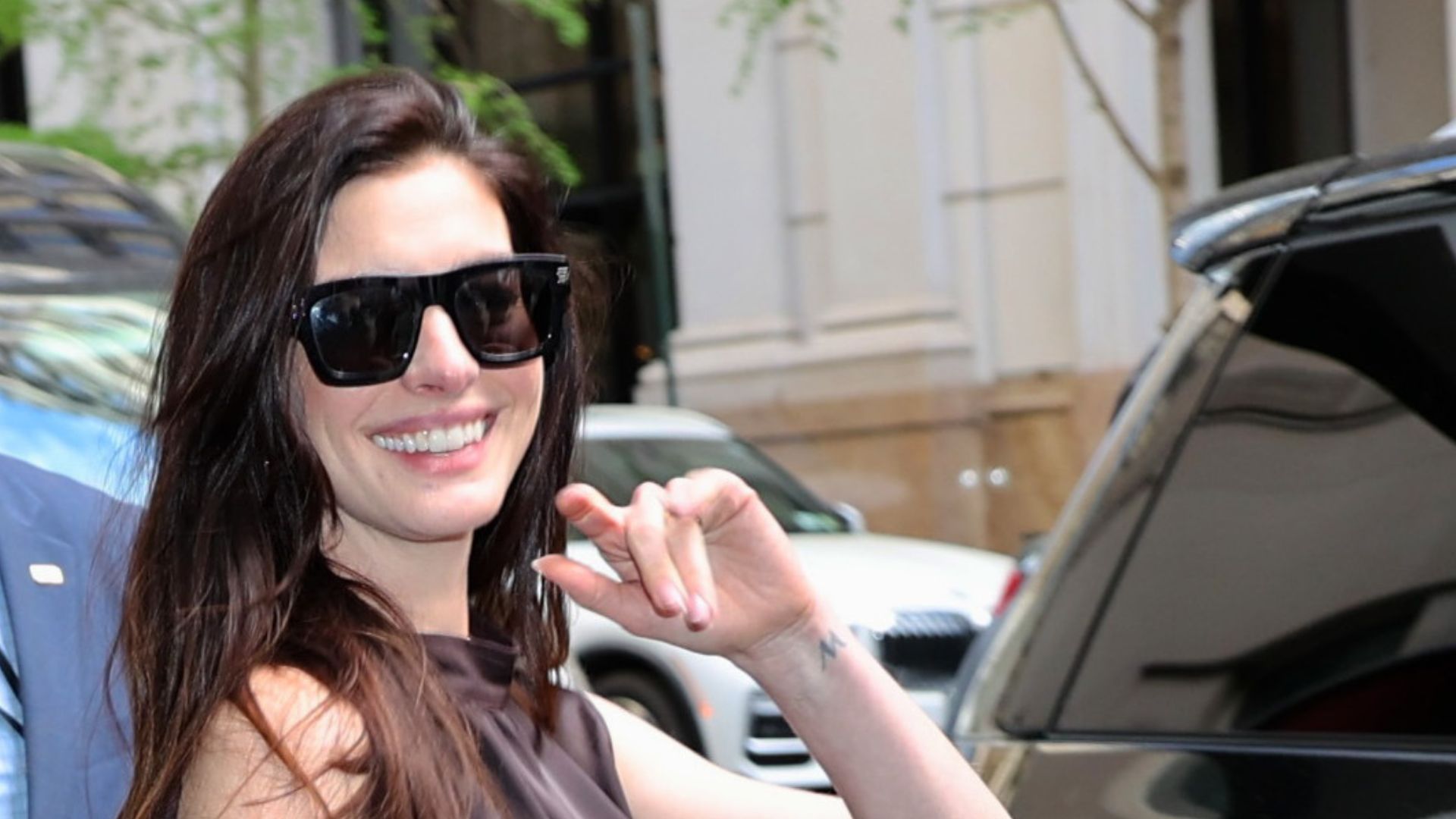 Anne Hathaway on April 17, 2026 in New York City