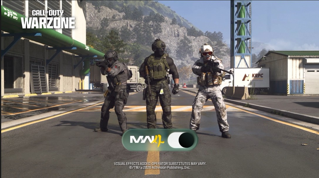 A screenshot from Call of Duty: Warzone showing the MW4 logo and a toggle to turn off legacy operator skins.