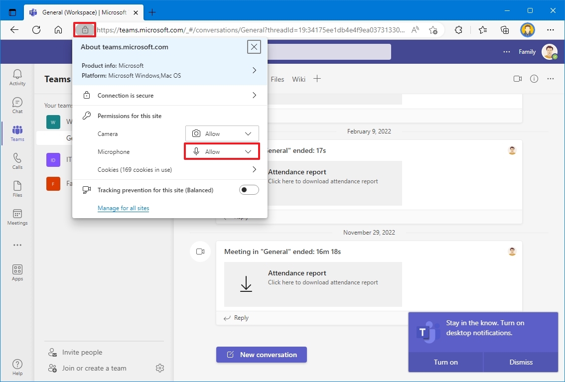 Allow Microsoft Teams web access to microphone