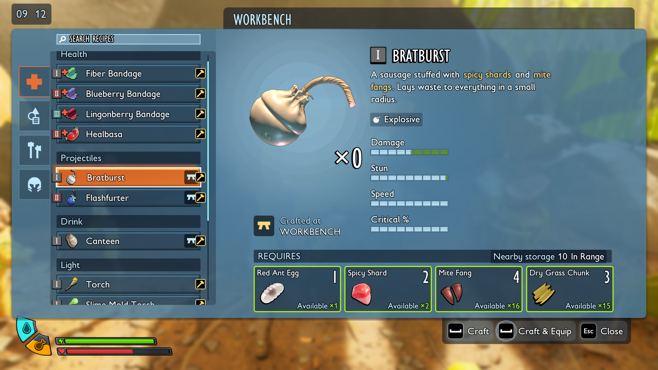Grounded 2 cracked rocks explosives: The Bratburst explosive in the workbench crafting menu.