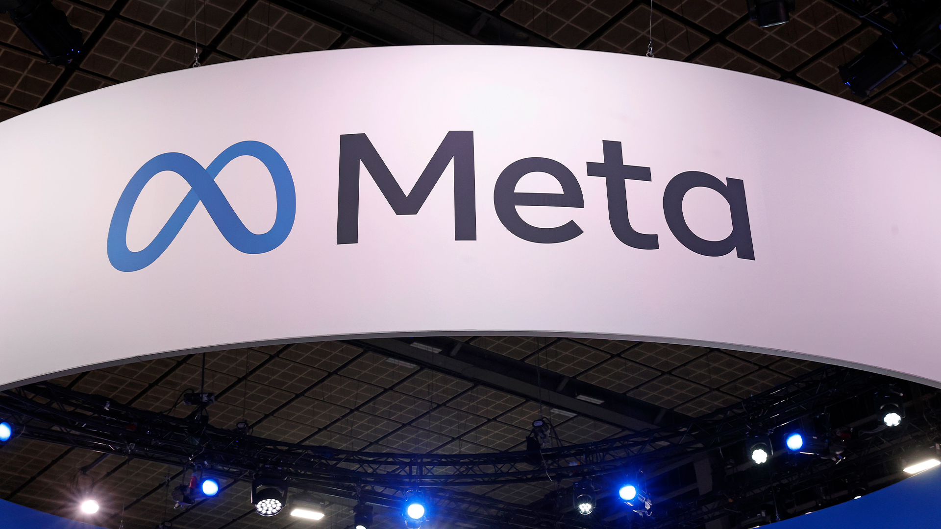 Meta logo and branding pictured on a vendor stall at the Viva Technology show at Parc des Expositions Porte de Versailles on May 24, 2024 in Paris, France. 
