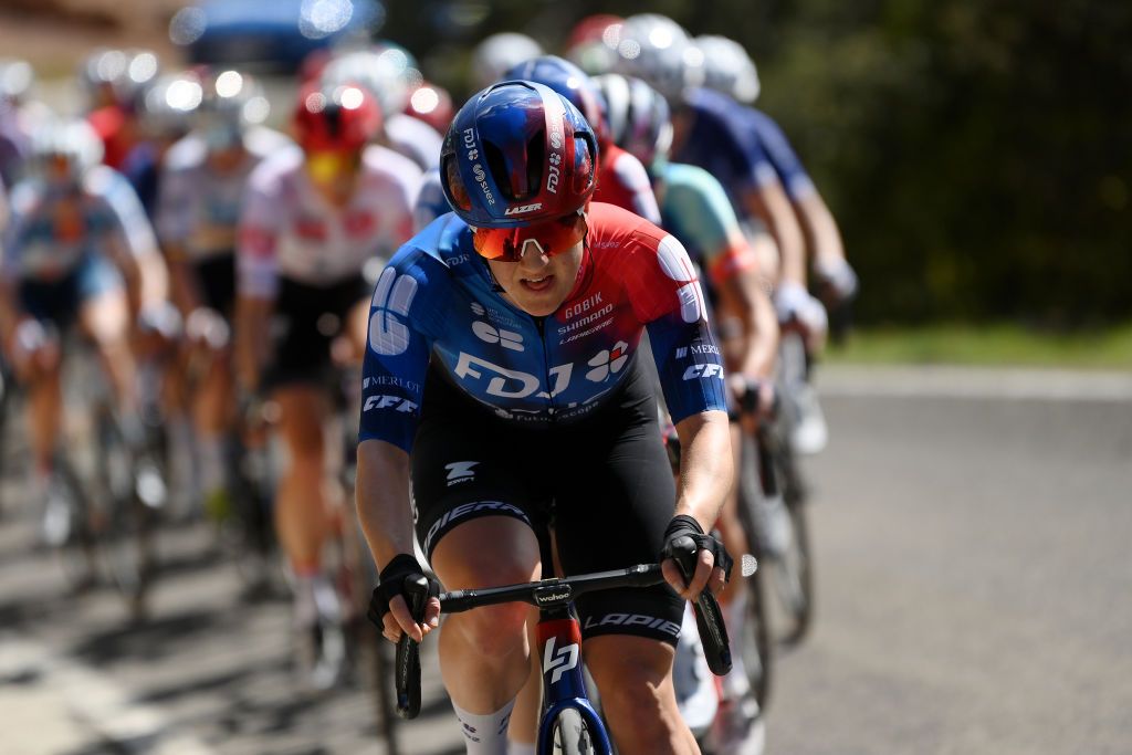 JACA SPAIN MAY 02 Grace Brown of Australia and Team FDJ SUEZ competes during the 10th La Vuelta Femenina 2024 Stage 5 a 1139km stage from Huesca to Alto del Fuerte Rapitan Jaca 1103m UCIWWT on May 02 2024 in Jaca Spain Photo by Alex BroadwayGetty Images