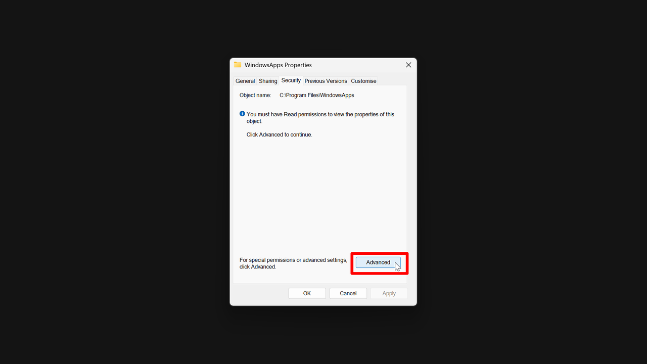 Step by step guide on how to access WindowsApps folders