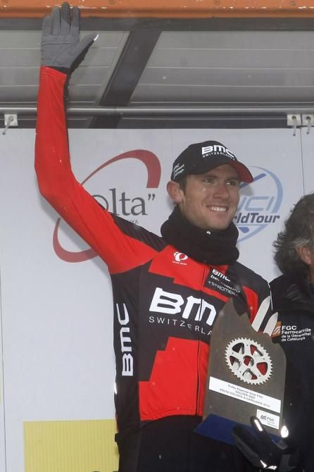 Tejay van Garderen (BMC) on the podium with his trophy after winning the queen stage at the Volta Ciclista a Catalunya