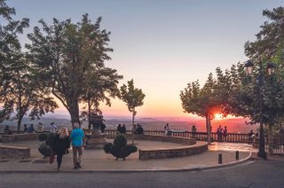 The lookout in the medieval walled town of Laguardia at sunset