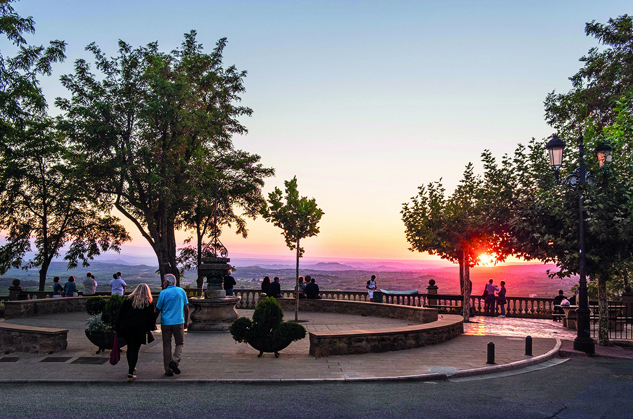 The lookout in the medieval walled town of Laguardia at sunset