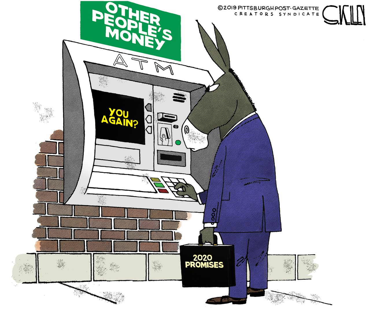 Political Cartoon U.S. ATM Other people&amp;#039;s money 2020 Presidential Election