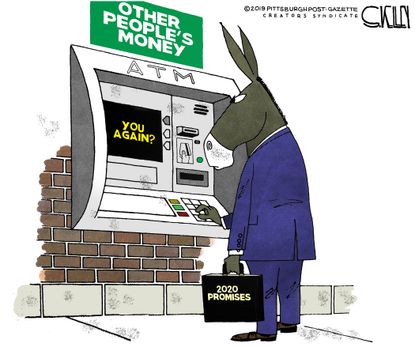 Political Cartoon U.S. ATM Other people's money 2020 Presidential Election
