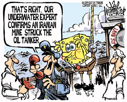 Political Cartoon U.S. Spongebob Iran Tanker Attack Navy