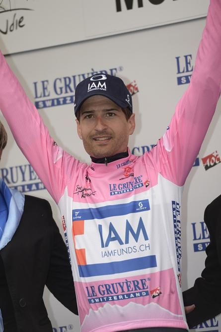 IAM Cycling's Johan Tschopp in the mountains jersey