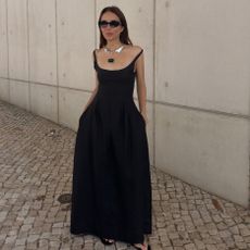 woman in black summer dress