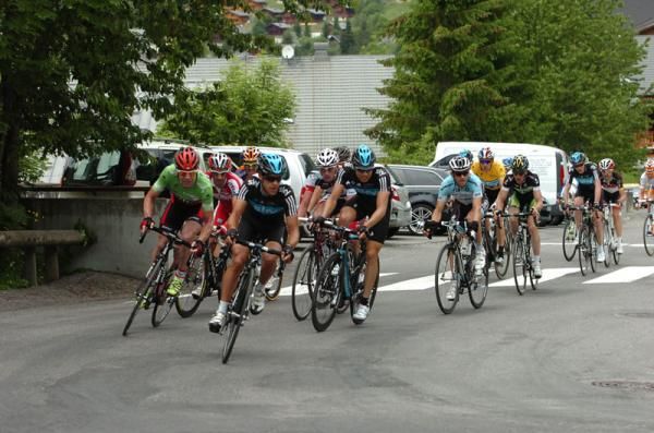 Richie Porte (Team Sky) leads the favourites on the final climb