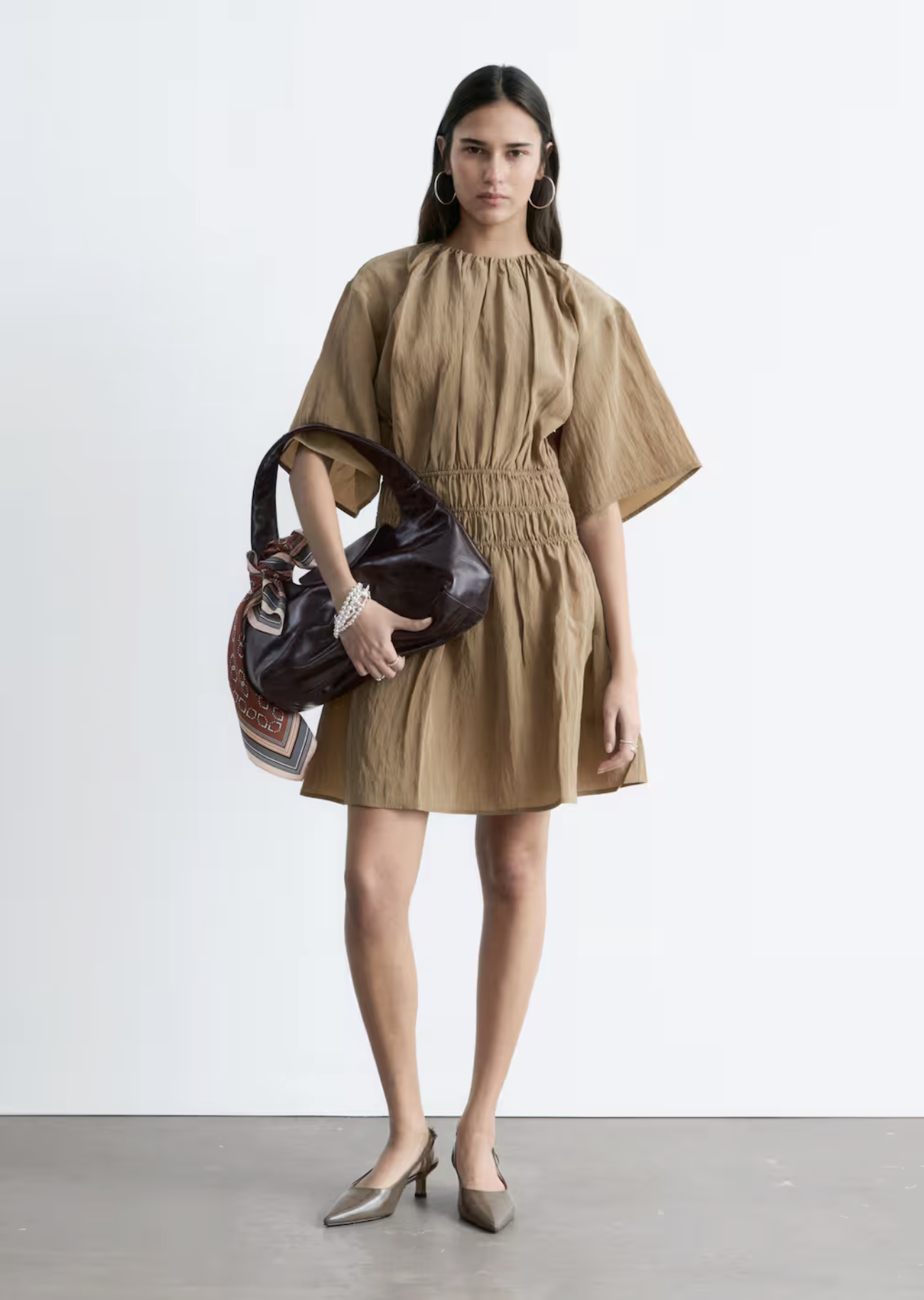 Stories, Short-Sleeve Ruched Mini Dress